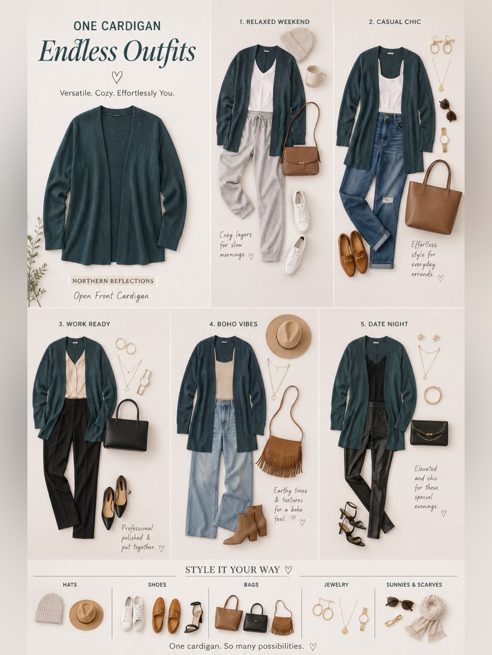 Northern Reflections Open Front Knit Cardigan | Teal Green | Size L - Picture 2 of 5